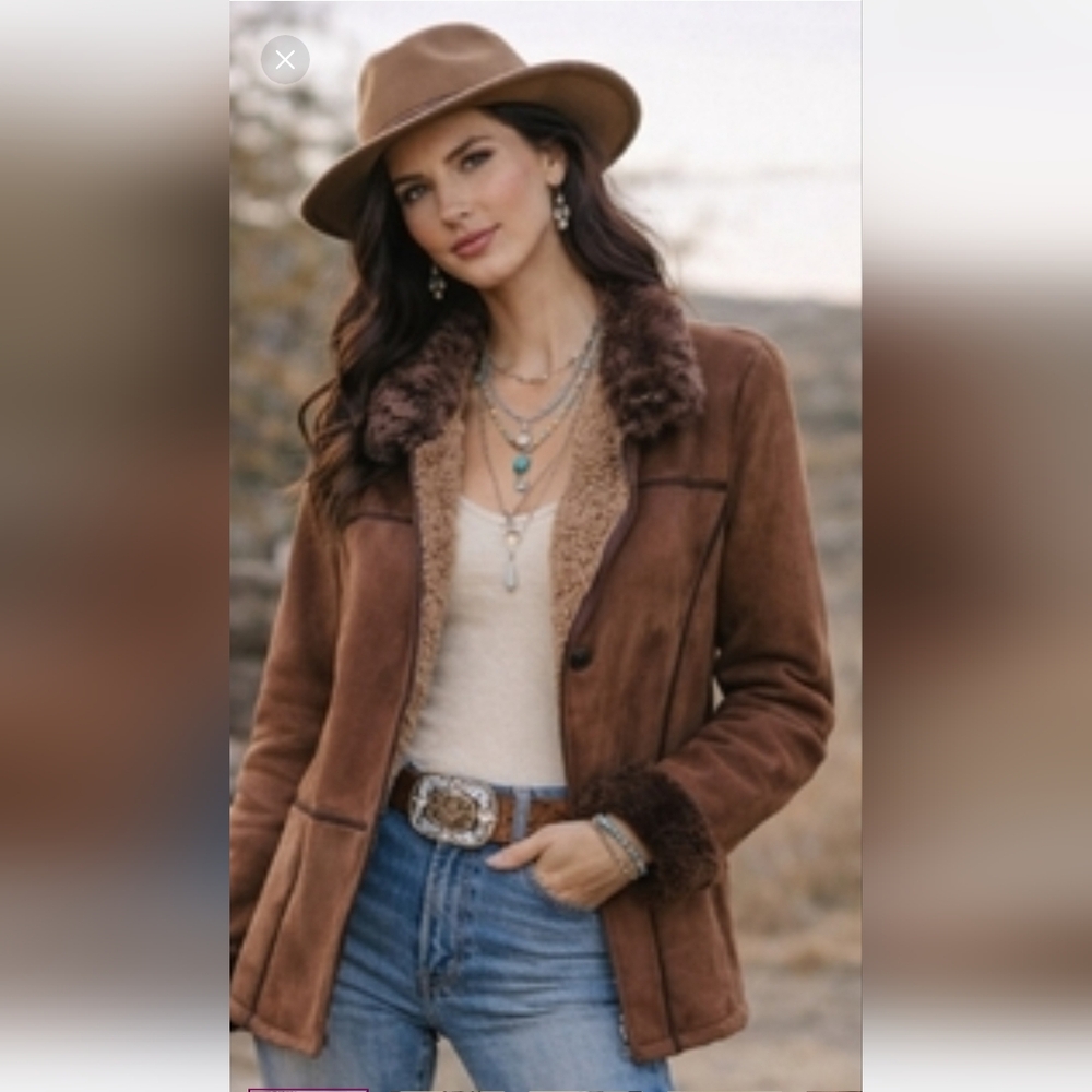 Faux Fur Leather Sheepskin Coat Jacket Two Tone Cato - Picture 1 of 10